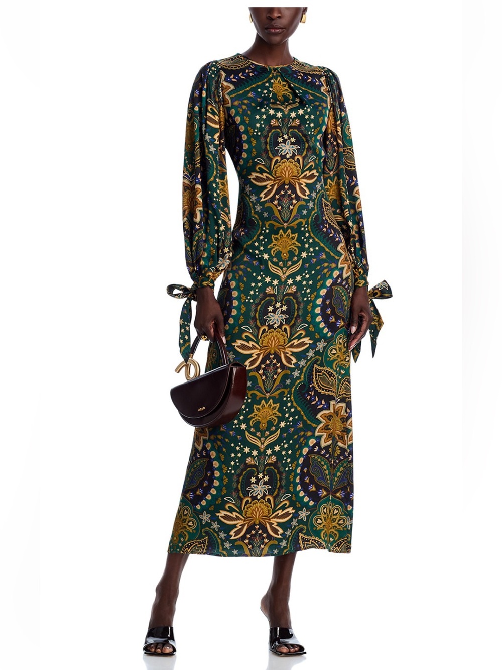 ⚜️🤎NWT FARM RIO JAIPUR GREEN & GOLD PAISLEY MAXI DRESS🤎⚜️